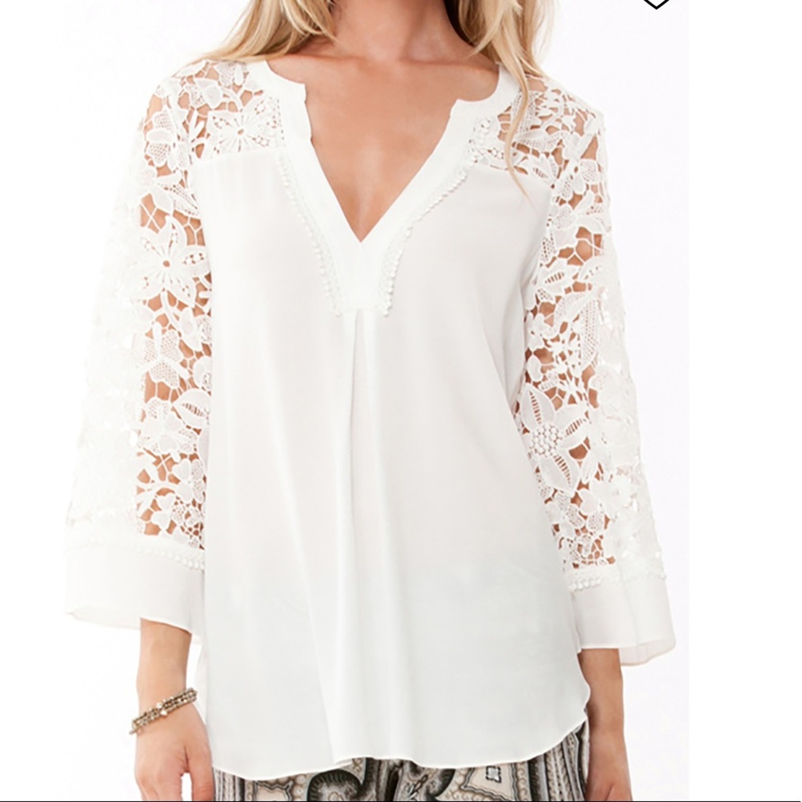 Hale Bob Fiorelli Lace Blouse Ivory Cream Blouse Top Size Small